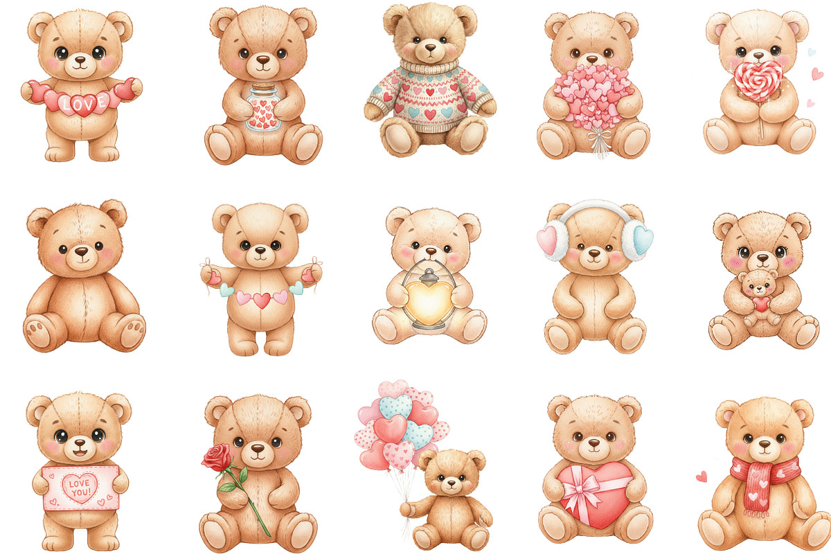 Valentines Teddy Bear Clipart, an Illustration by Designking (Photo 2 of 5)