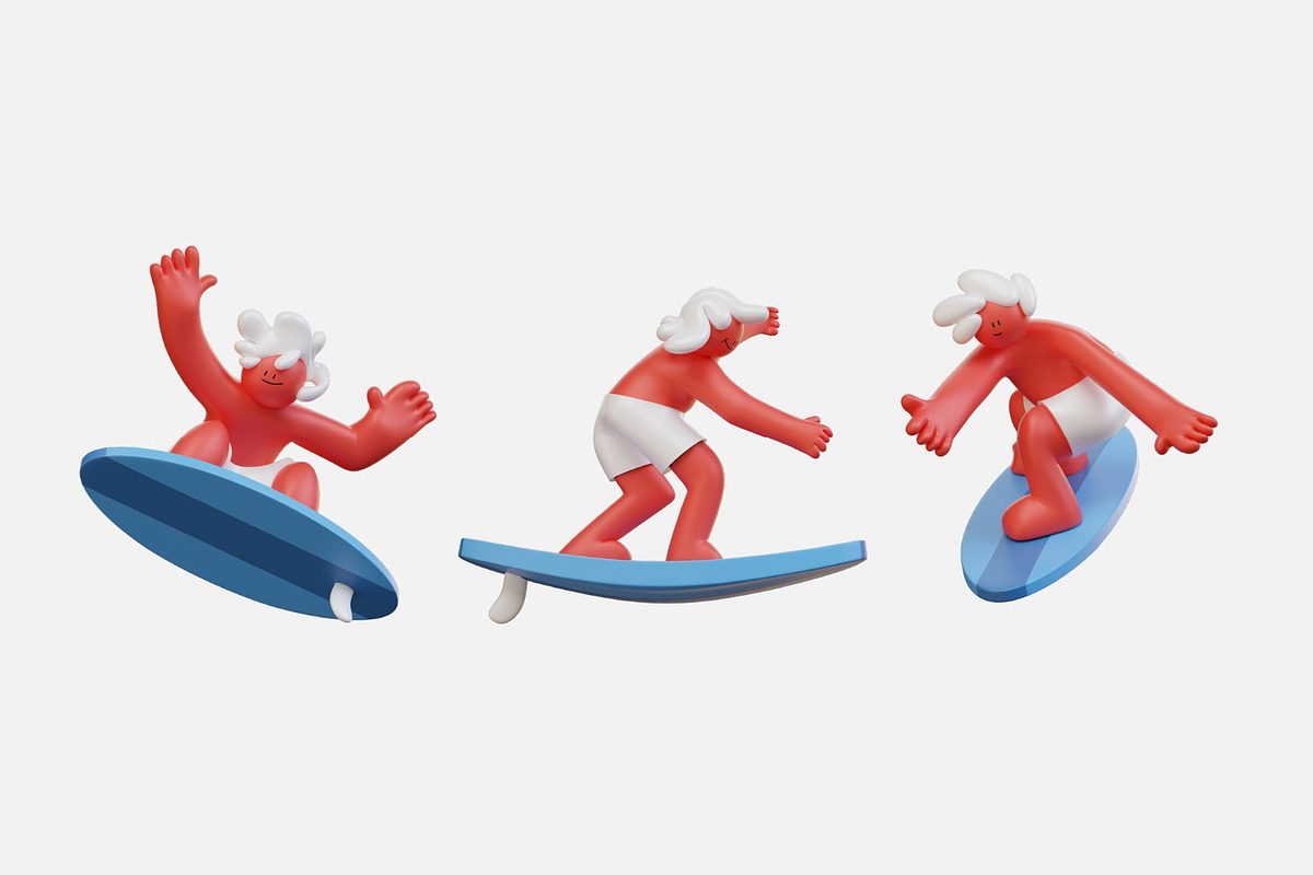 Surfing Character 3D Illustration, an Object Illustration by graphicook (Photo 3 of 3)
