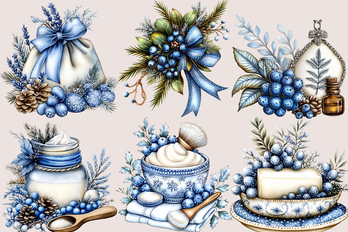 Watercolor Winter Spa Clipart Bundle, a Seasonal Illustration by SVGArt (Photo 2 of 5)