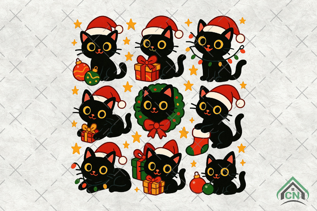 Christmas Black Cat PNG, an Illustration by Craft Nest (Photo 1 of 6)