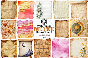 Watercolor Paper Note Boho Clipart, a Seasonal Illustration by Canvas Craft