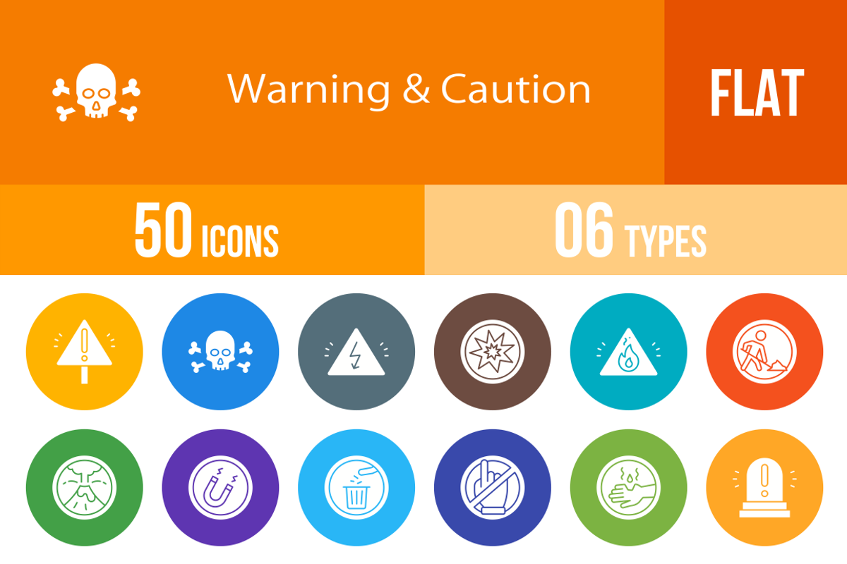 50 Warning & Caution Flat Icons, an Icon by IconBunny