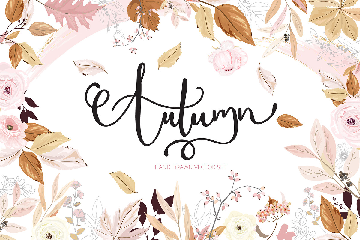 Autumn Pink Rose Handdraw Bundle Set, a Decorative Illustration by MooBeer (Photo 2 of 8)