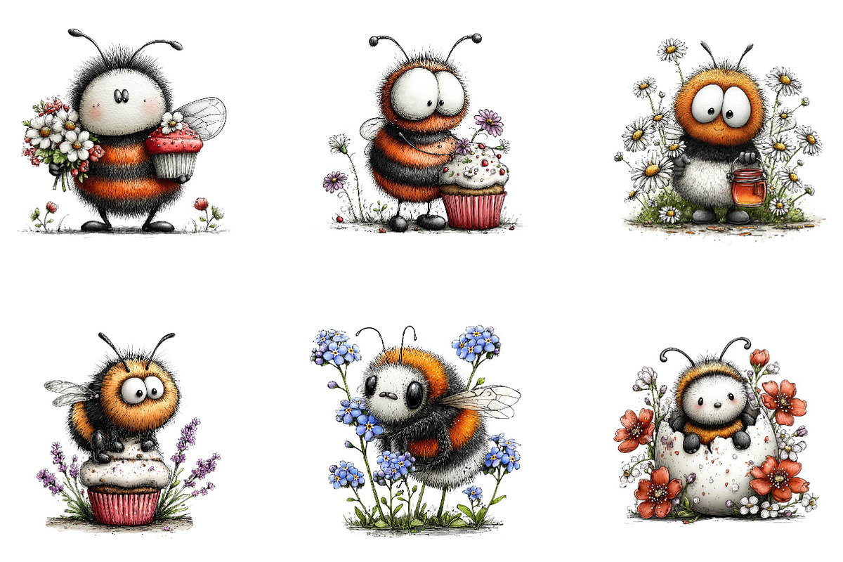Whimsical spring bee clipart, an Illustration by CreationArt (Photo 4 of 7)