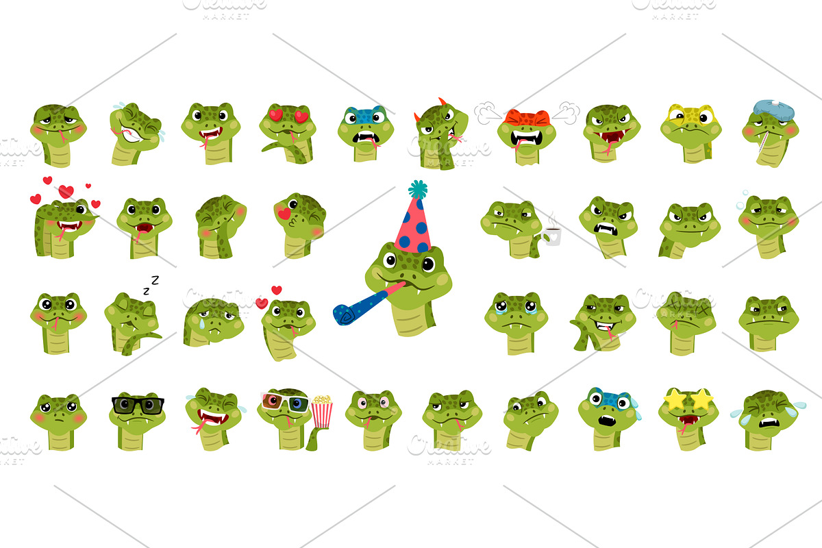 Set of different snakes emoticons, an Animal Illustration by Stock-Smart-Start