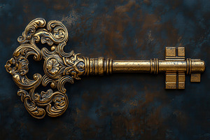 Ornate antique key with intricate de, a Photo by Tanuart
