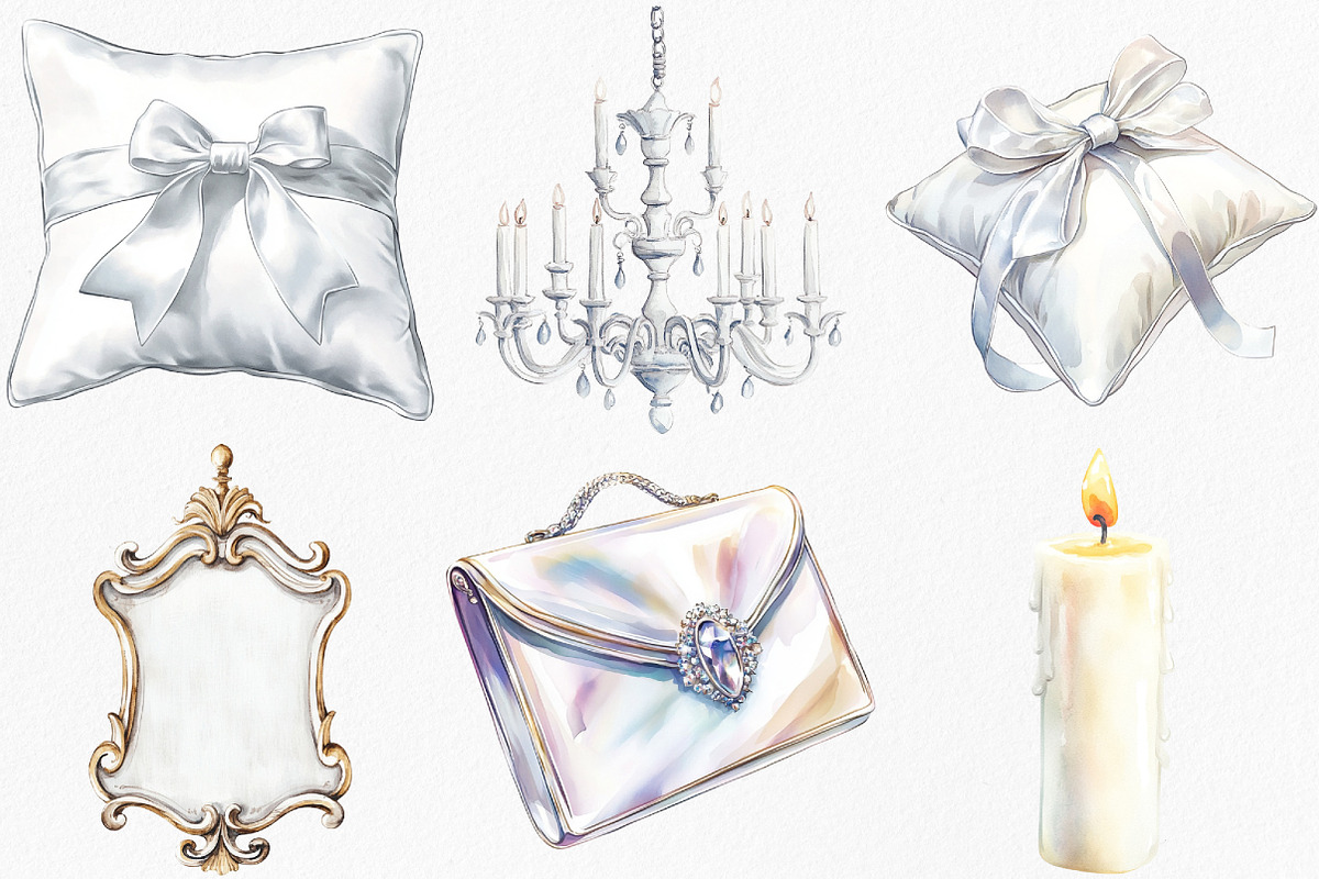 Watercolor White Wedding Day Clipart, an Illustration by Canvas Craft (Photo 4 of 8)