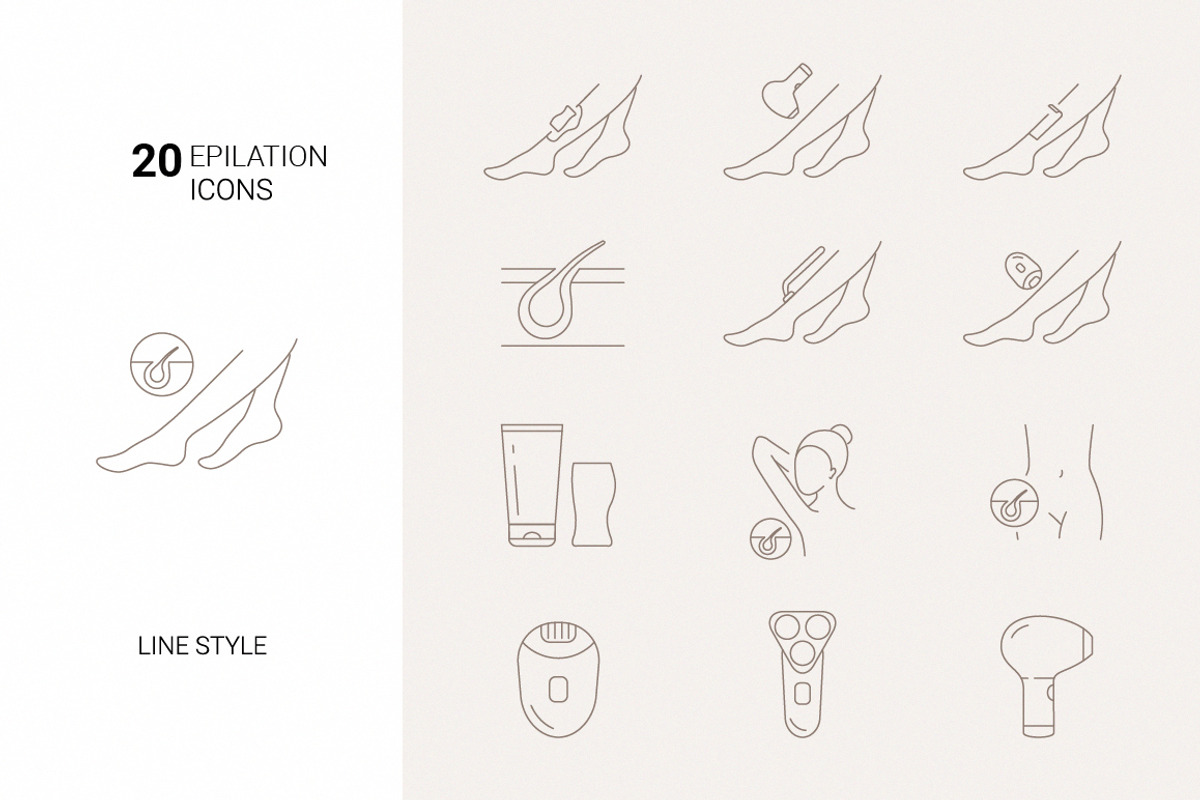 Epilation icons set, an Outline Icon by mayrum (Photo 1 of 2)