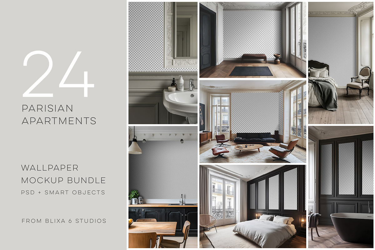 24 Parisian Wallpaper Mockup Bundle, a Household Mockup by Blixa 6 Studios (Photo 1 of 20)