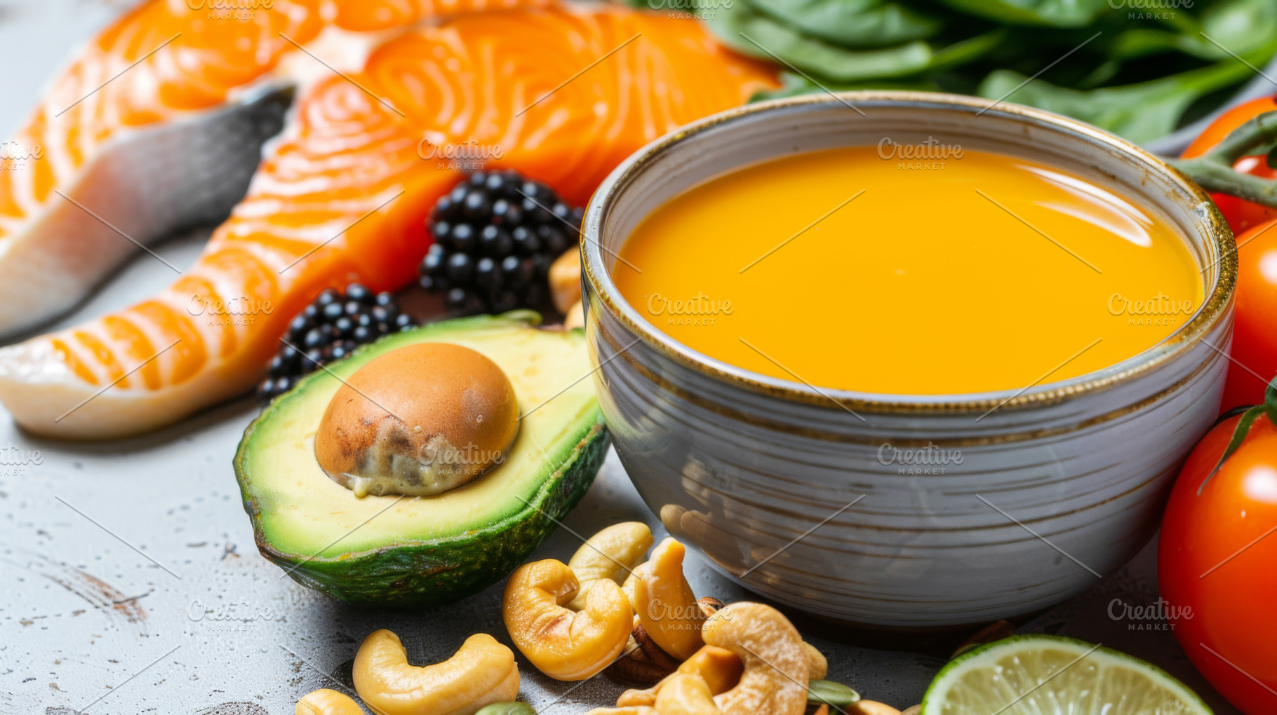 Keto diet bone broth with avocado, a Photo by Dvoevnore photos