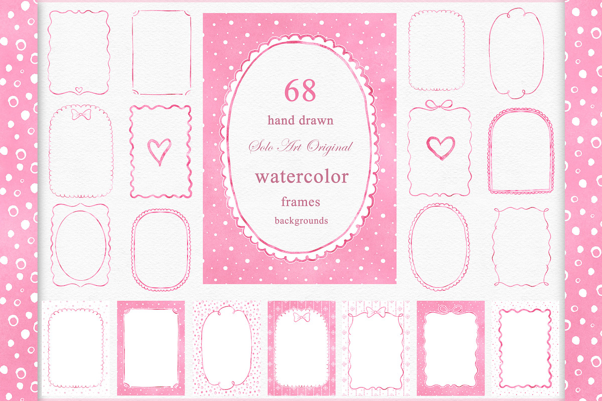 Pink Watercolor Hand-Drawn Frames, an Object Graphic by Solo Art Original (Photo 1 of 14)