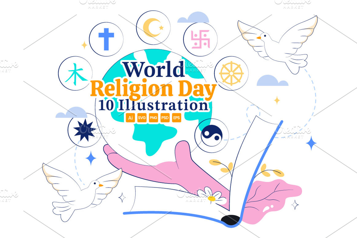 10 World Religion Day Illustration, a Person Illustration by denayunebgt (Photo 1 of 4)
