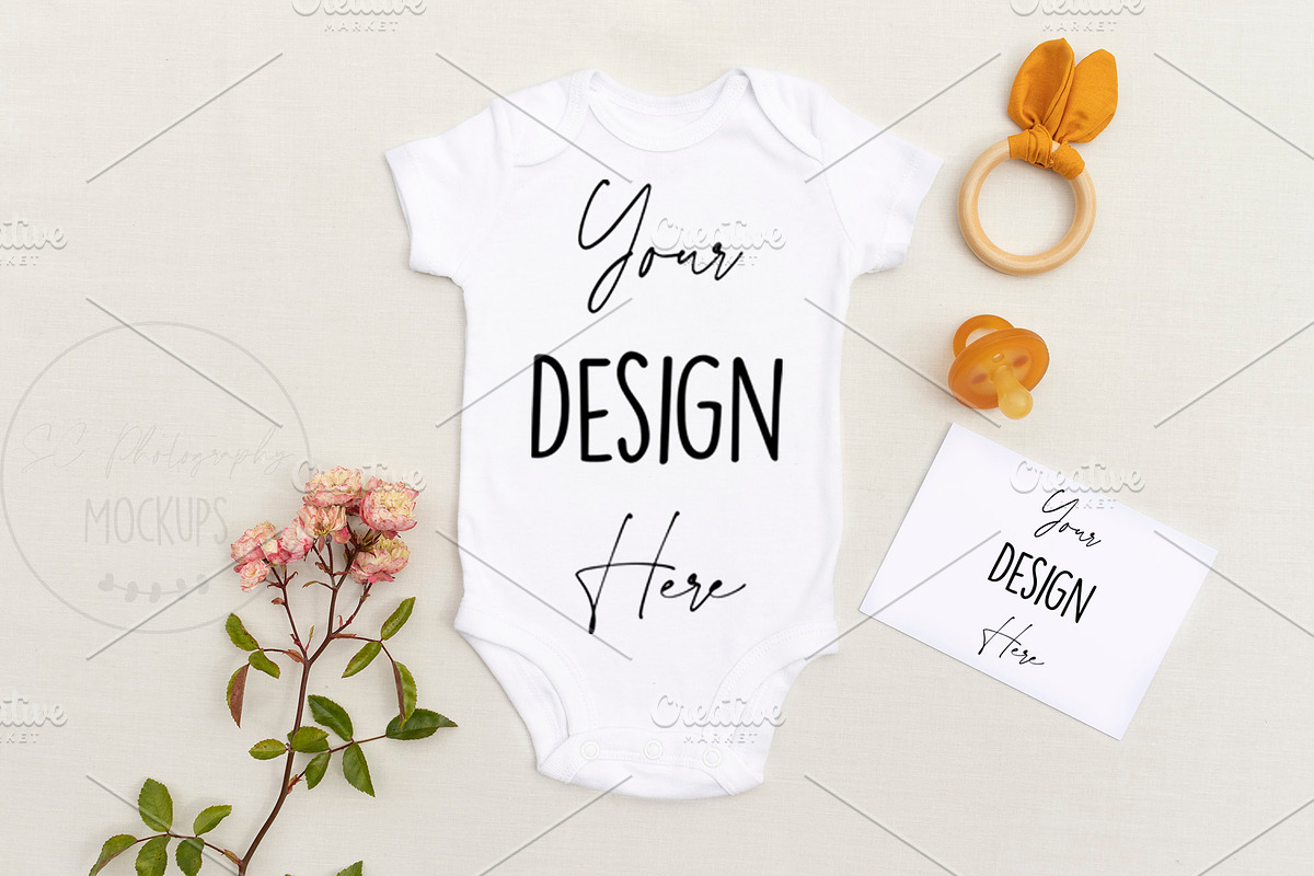White Baby Bodysuit Mockup FLAT JPG, a Beauty & Fashion Photo by SC Photography & Design (Photo 1 of 2)