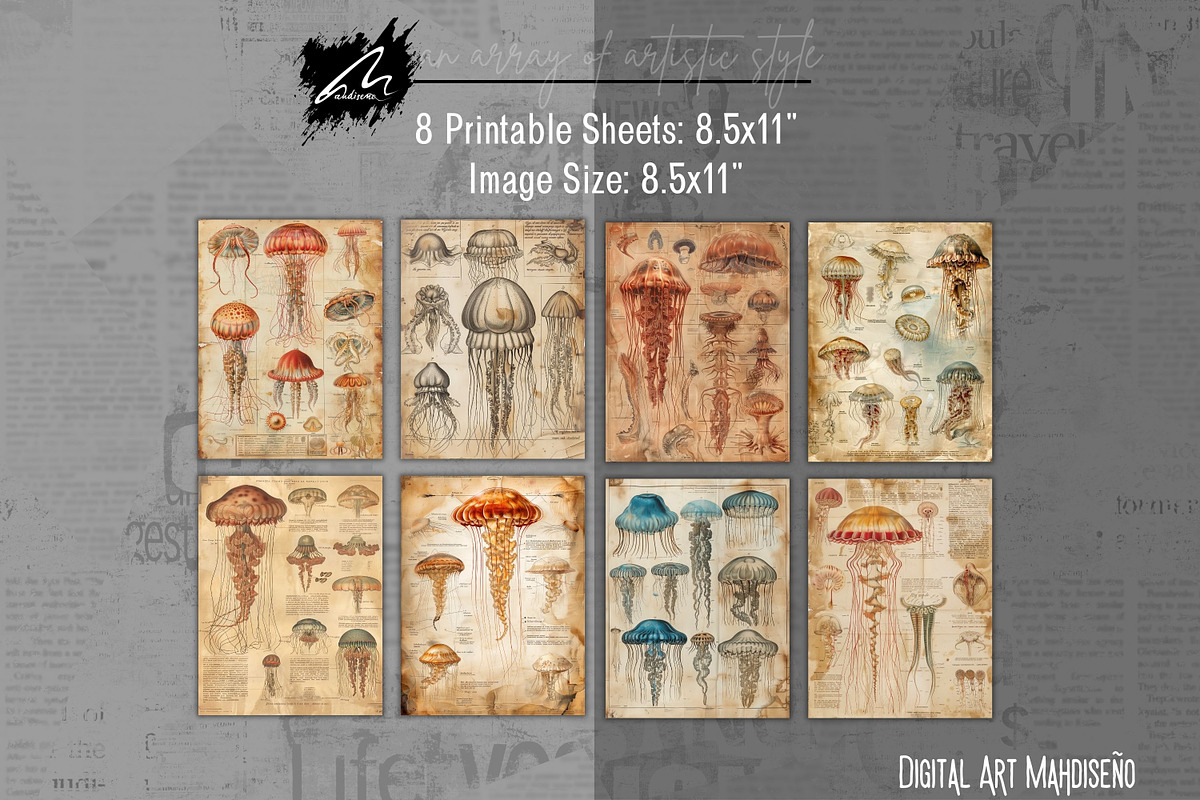 Jellyfish Anatomy Junk Journal Pages, an Animal Illustration by Digital Art Mahdiseño (Photo 3 of 10)