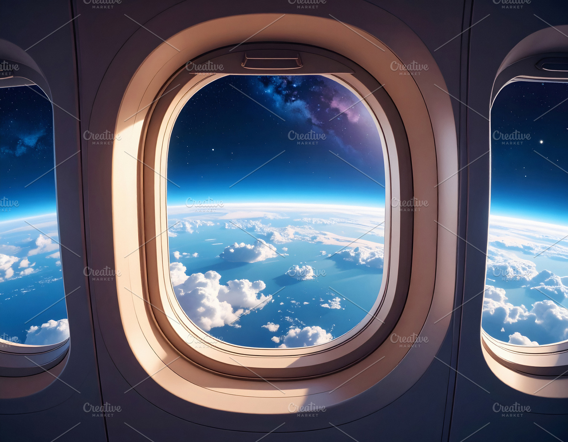 Stunning sight of Earth through spacecraft circular window, a Technology Photo by GoodGoods