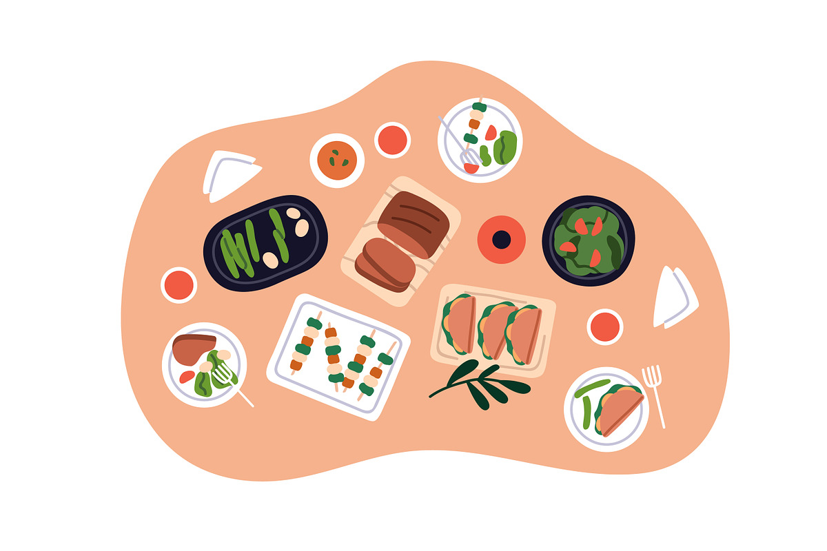 Food, dishes on tables, top view set, a Food Illustration by Good Studio (Photo 7 of 7)