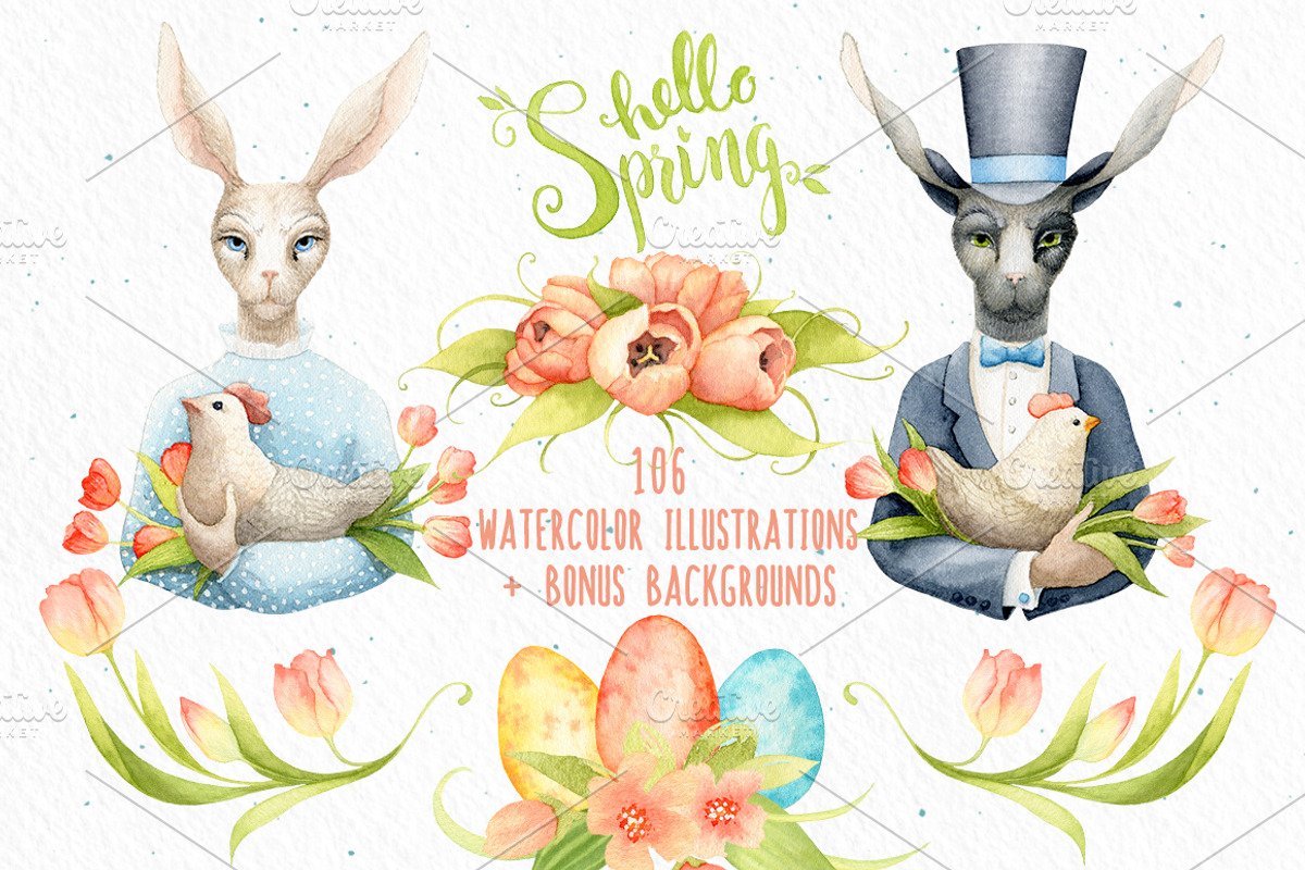 Hello Spring Watercolor Illustration, an Illustration by Watercolor Nomads (Photo 2 of 4)