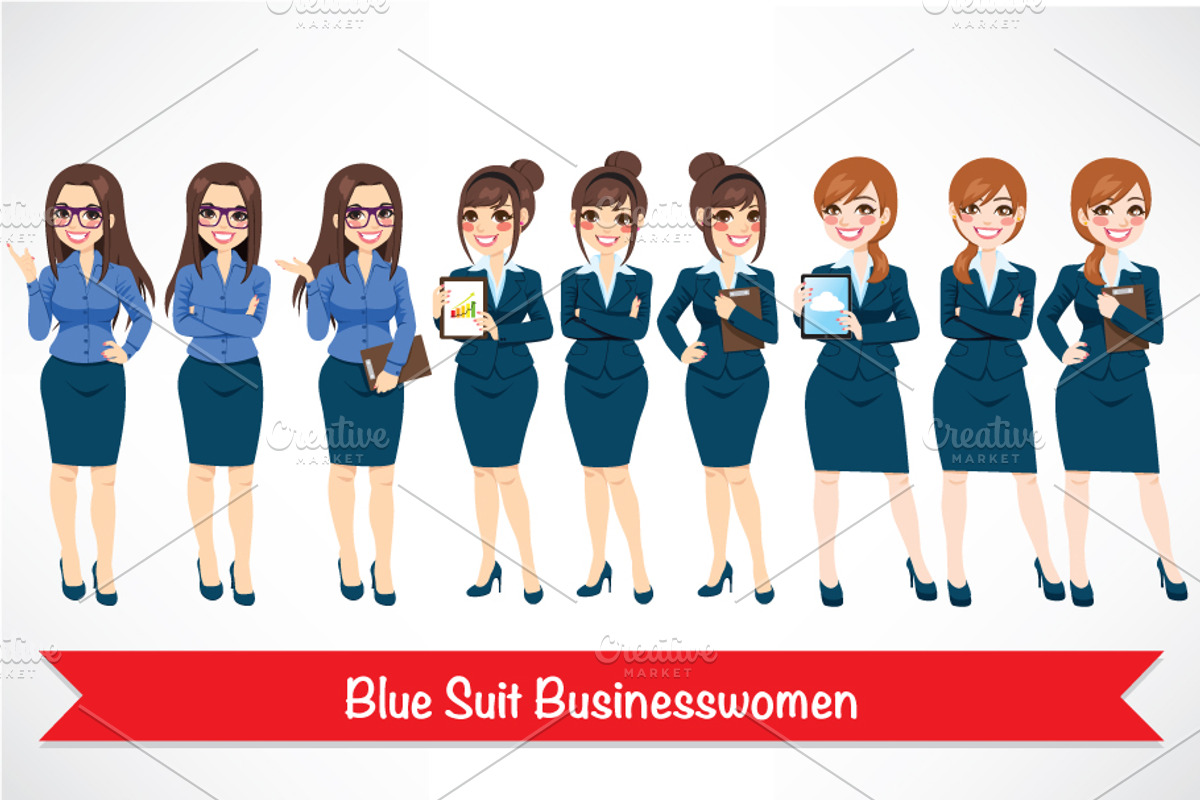 3 Businesswomen Blue Suits, a Person Illustration by Kakigori Studio (Photo 1 of 3)