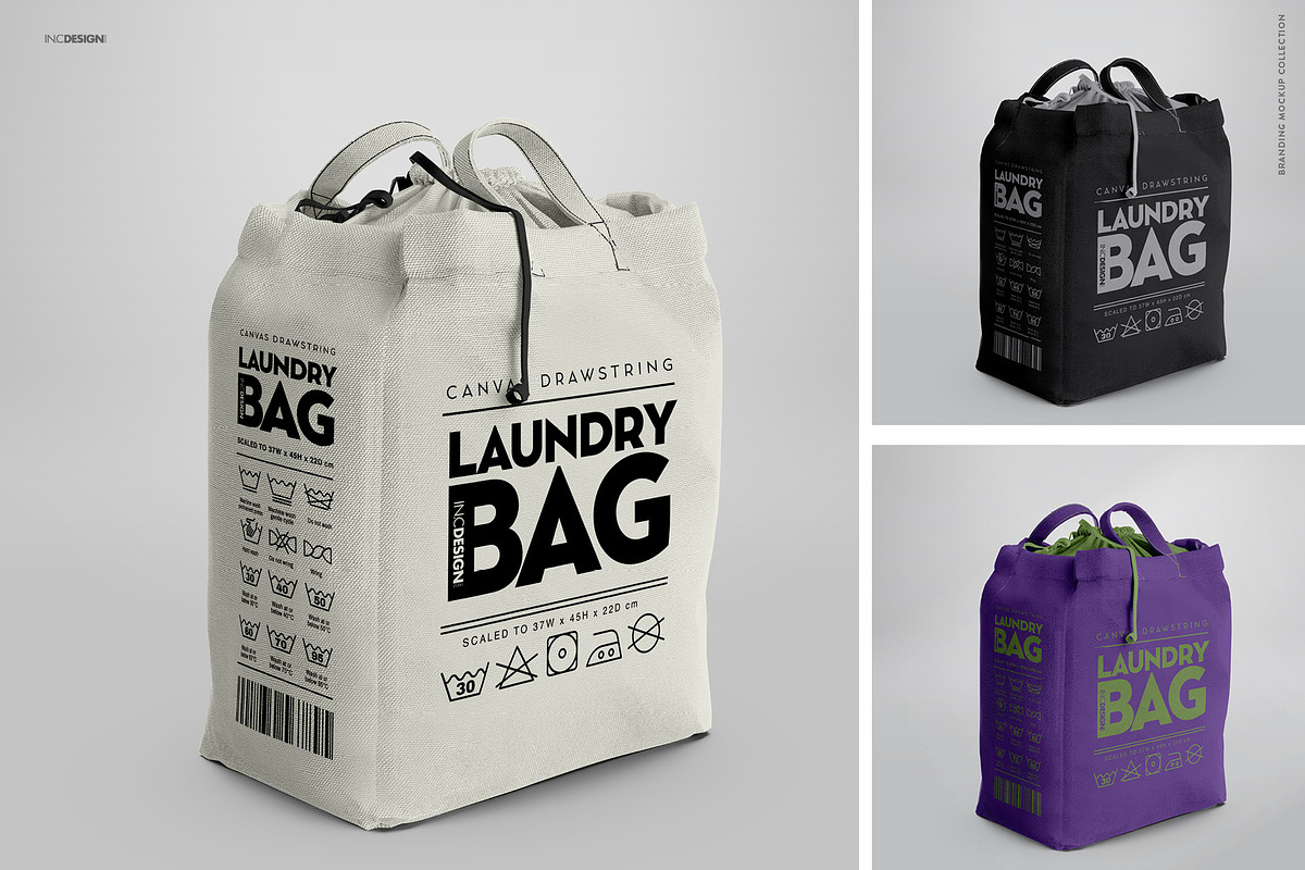 Canvas Laundry Bag Mockup, a Packaging Mockup by INCDesign (Photo 4 of 9)