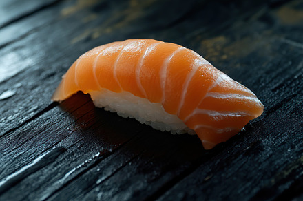 Fresh tasty sushi roll with salmon, japanese cuisine, a Food & Drink Photo by AlyaAnd