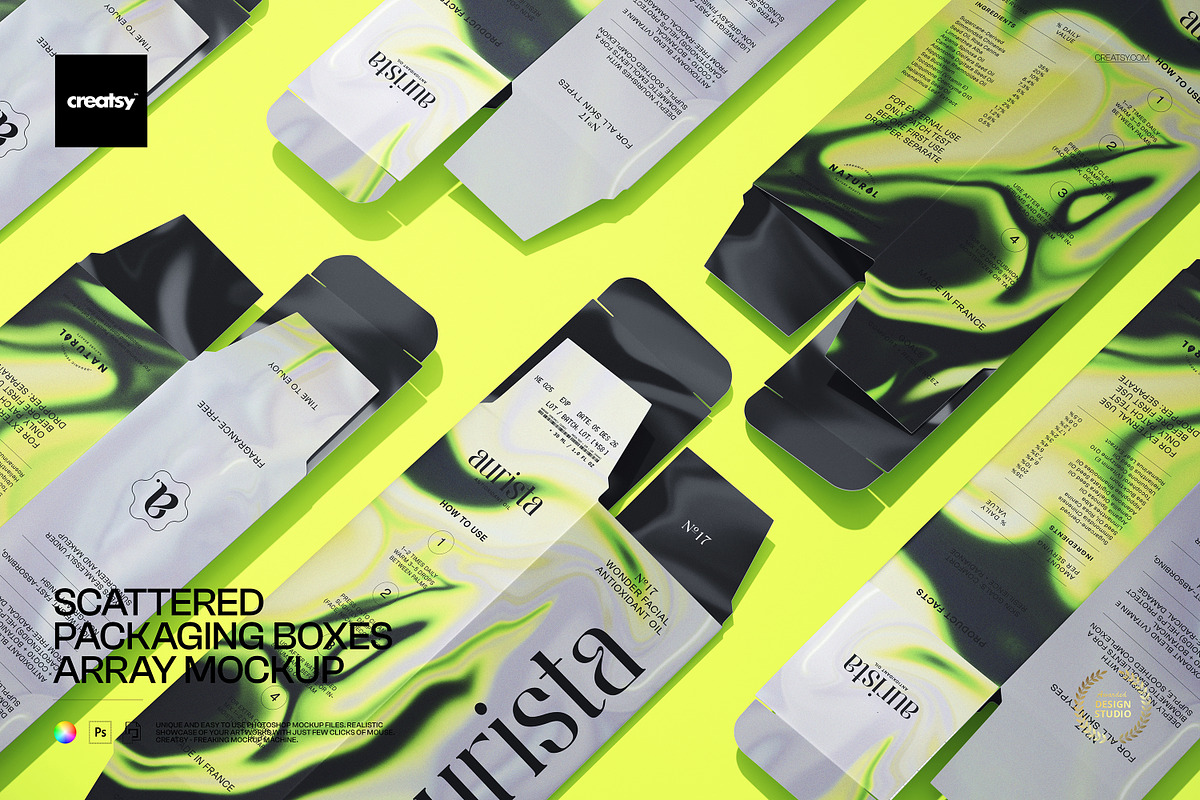 Scattered Packaging Boxes Mockup, a Packaging Mockup by creatsy5 (Photo 1 of 6)