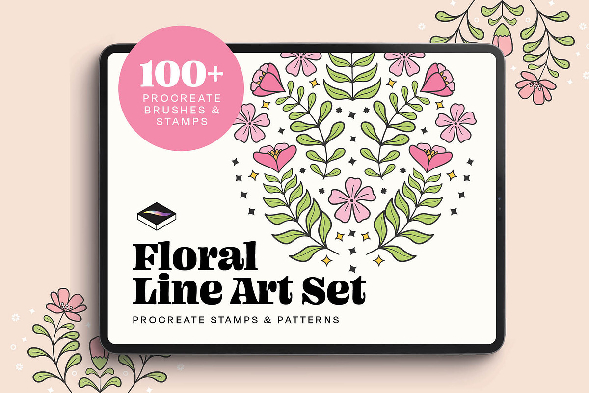 Floral Line Art Set for Procreate, a Brush Add-On by Pencil Twist (Photo 1 of 10)