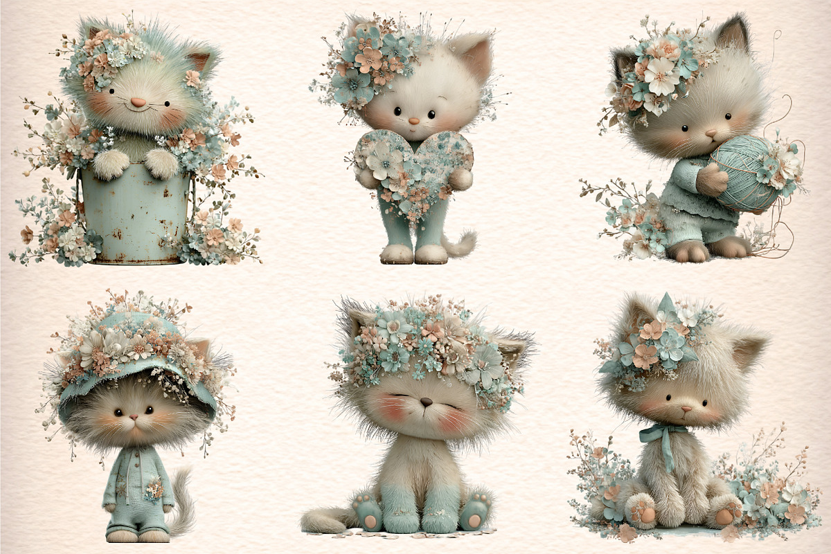 Whimsical Spring Cats Clipart, an Illustration by Digital Artistic99 (Photo 4 of 9)