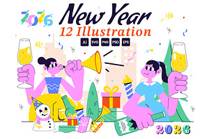12 Happy New Year 2026 Illustration, a Seasonal Illustration by denayunebgt
