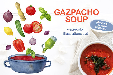 Gazpacho soup watercolor set