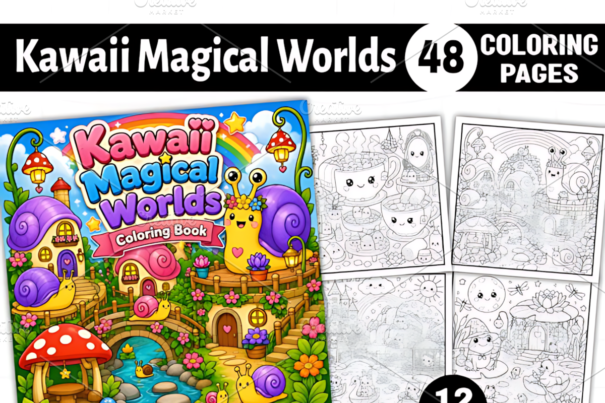 Kawaii Magical Worlds Coloring, a Decorative Illustration by Coco Bloom (Photo 1 of 8)