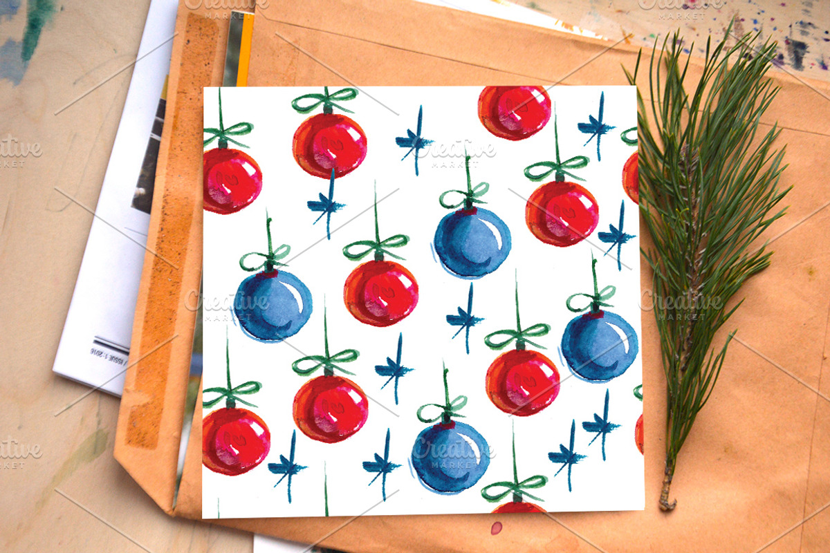 Watercolor Christmas decorations, a Decorative Illustration by Olesya Morokhovets (Photo 5 of 10)