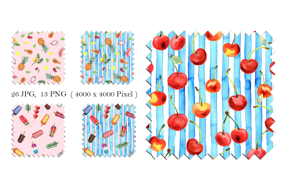 Summer Fruits Seamless patterns, an Illustration by JennyColorArt (Photo 6 of 6)