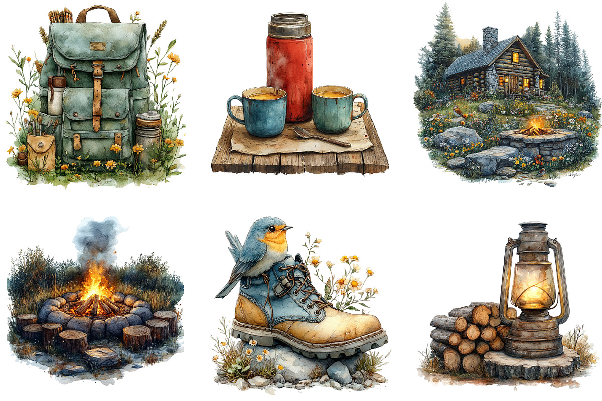 Vintage Spring Camping Clipart, a Seasonal Illustration by DreamArtGraphic (Photo 3 of 4)
