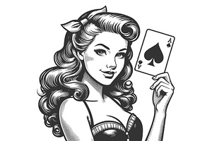 Pin-Up Girl Holding Ace Of Spades