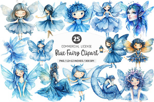Watercolor Blue Fairy Clipart PNG, an Illustration by SinaCreation