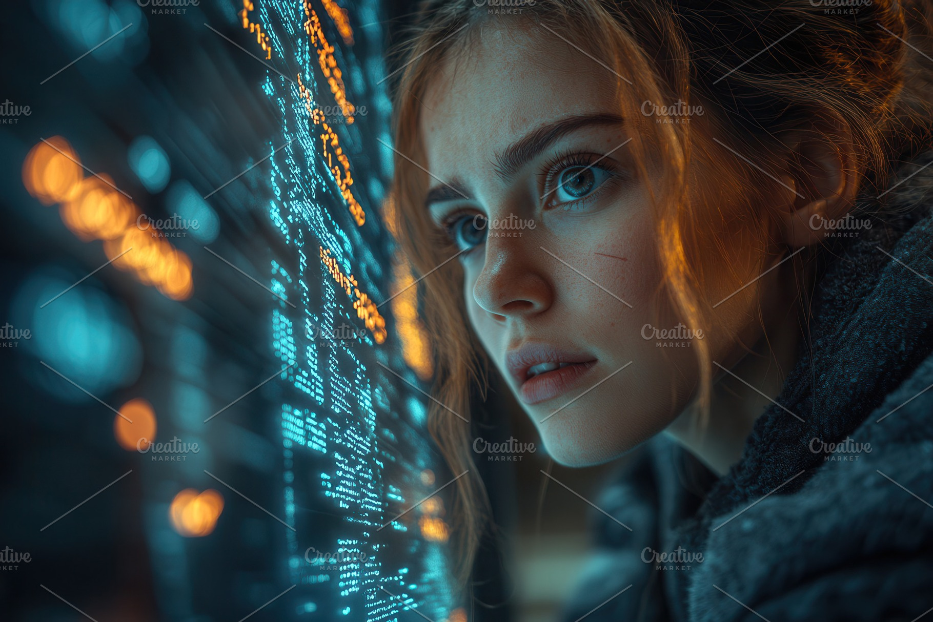 Young woman analyzing data on a holo, a Photo by Tanuart