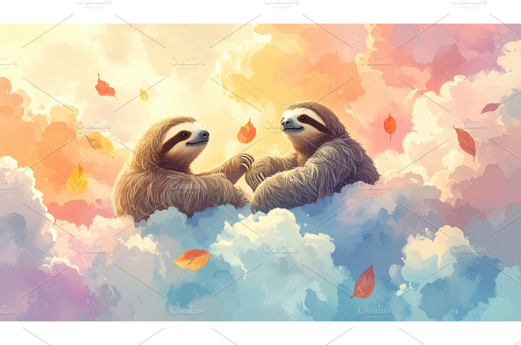 Two cute sloths sitting among clouds, an Animal Photo by Igor Tichonow