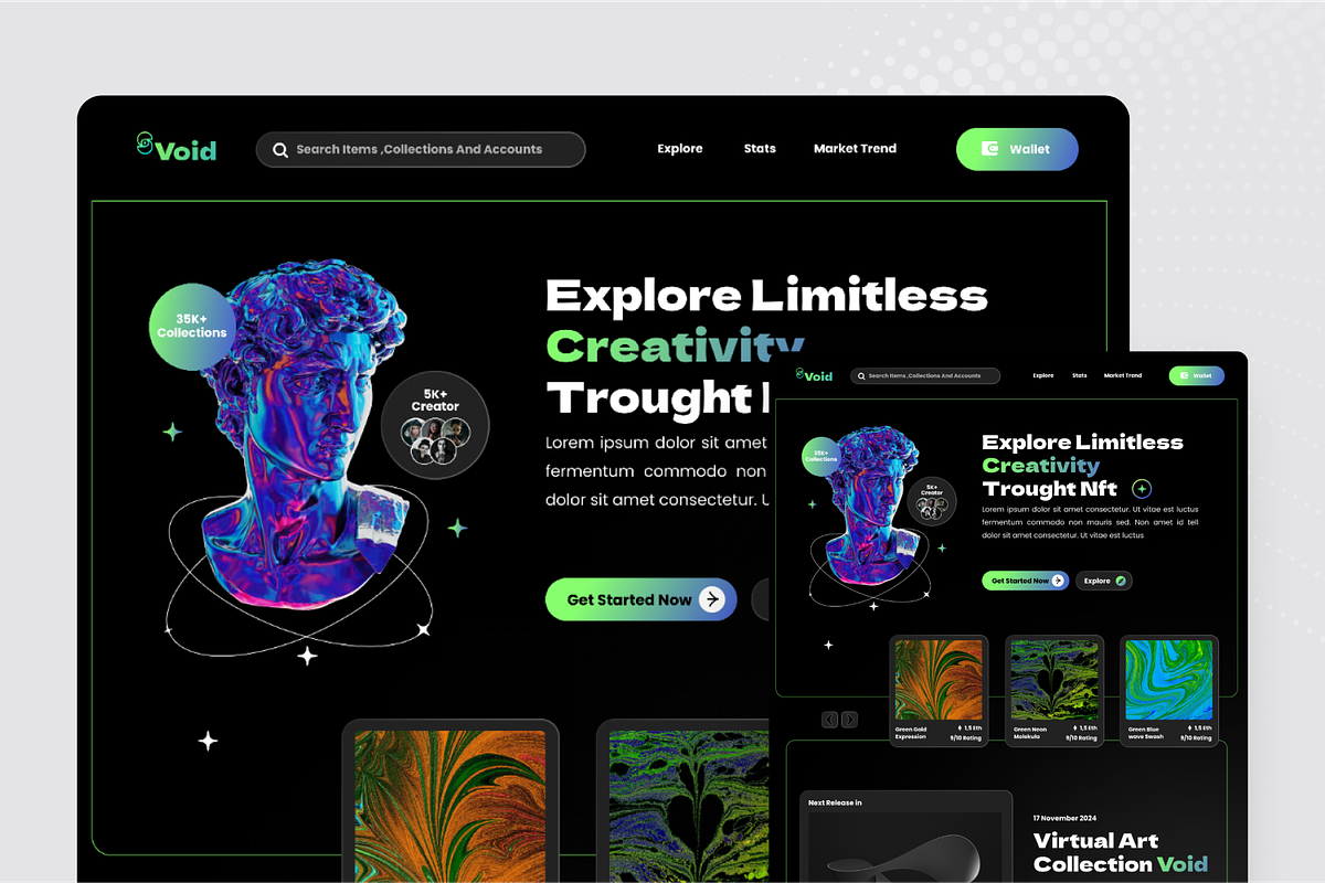 Void - NFT Marketplace Landing Page, an UI Kit Template by SquidPixey (Photo 2 of 5)