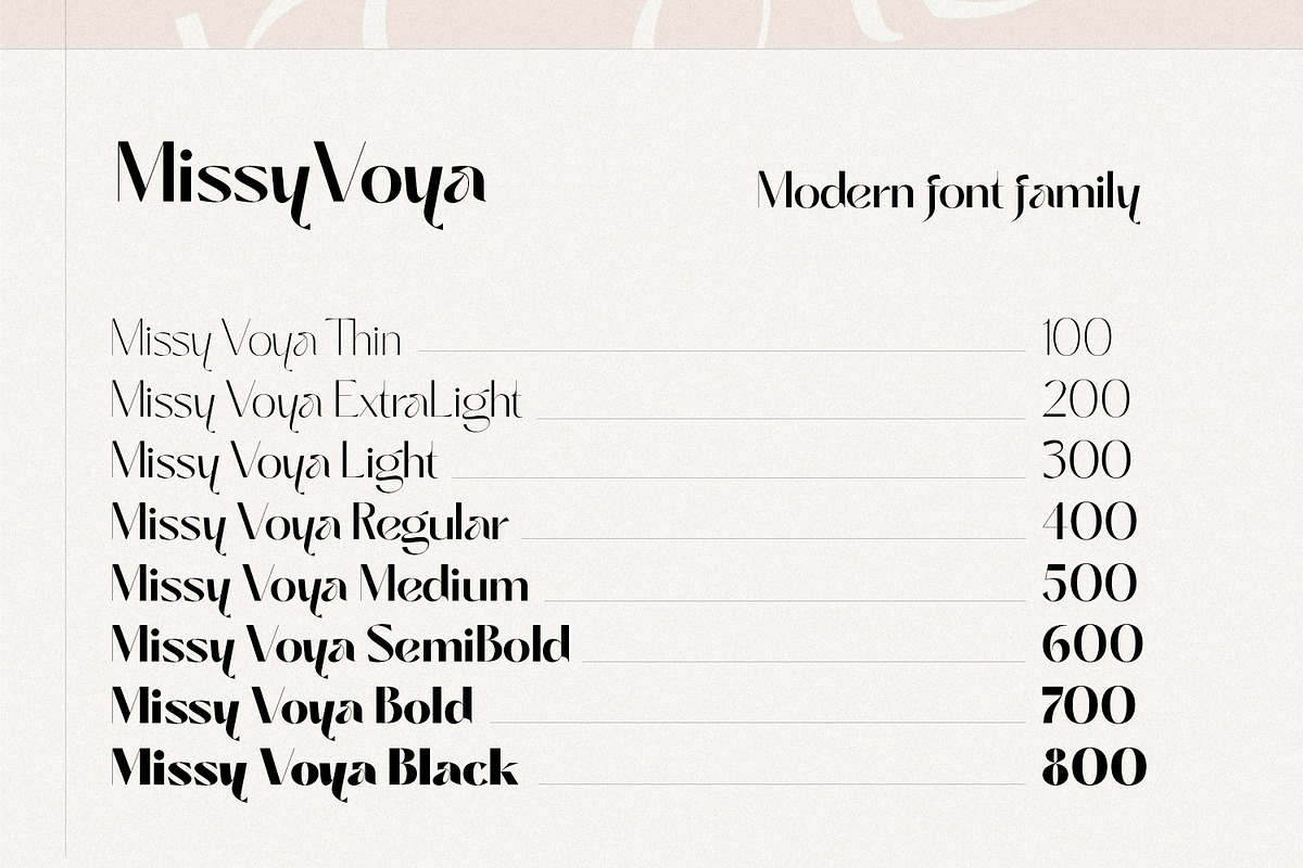 Missy Voya - Modern font family, a Sans Serif Font by creativemedialab (Photo 6 of 23)