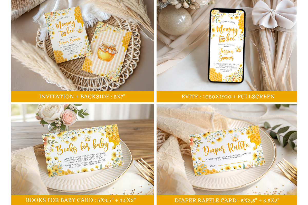 Mommy to Bee Baby Shower Bundle, a Templates & Theme by VeliusCreativeStudio (Photo 2 of 8)