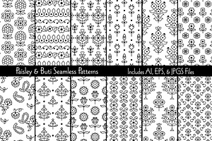 Paisley & Buti Seamless Patterns, a Pattern Graphic by Melissa Held Designs