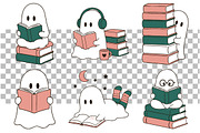 Halloween Bookish Ghost PNG Bundle, a Seasonal Illustration by Daily.Designs (Thumbnail 3 of 4)