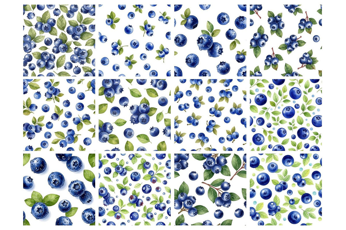 Watercolor Blueberry Seamless, an Illustration by Mashimara (Photo 2 of 4)