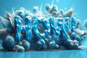 A vibrant, 3D representation of the word 'HOW!' exploding in bright blue hues,, a Background Photo by ImageMir