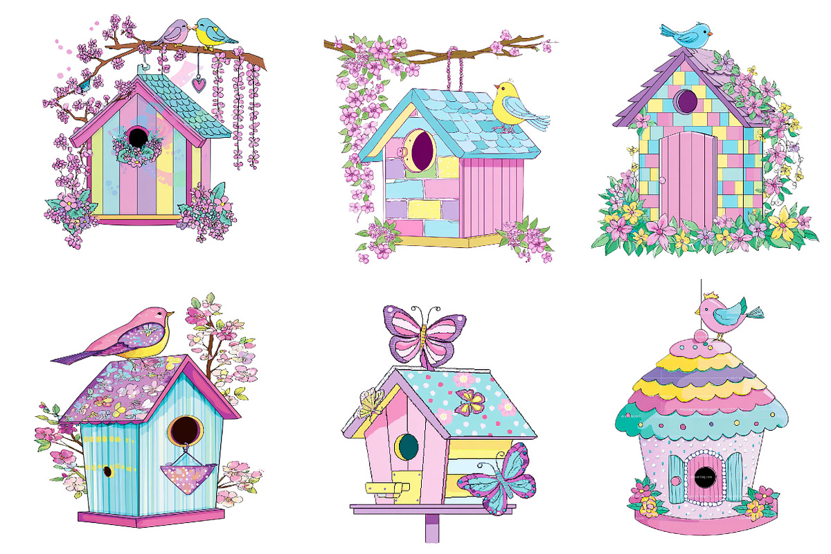 Whimsical Spring Birdhouse Clipart, an Illustration by Dream Creation (Photo 4 of 7)