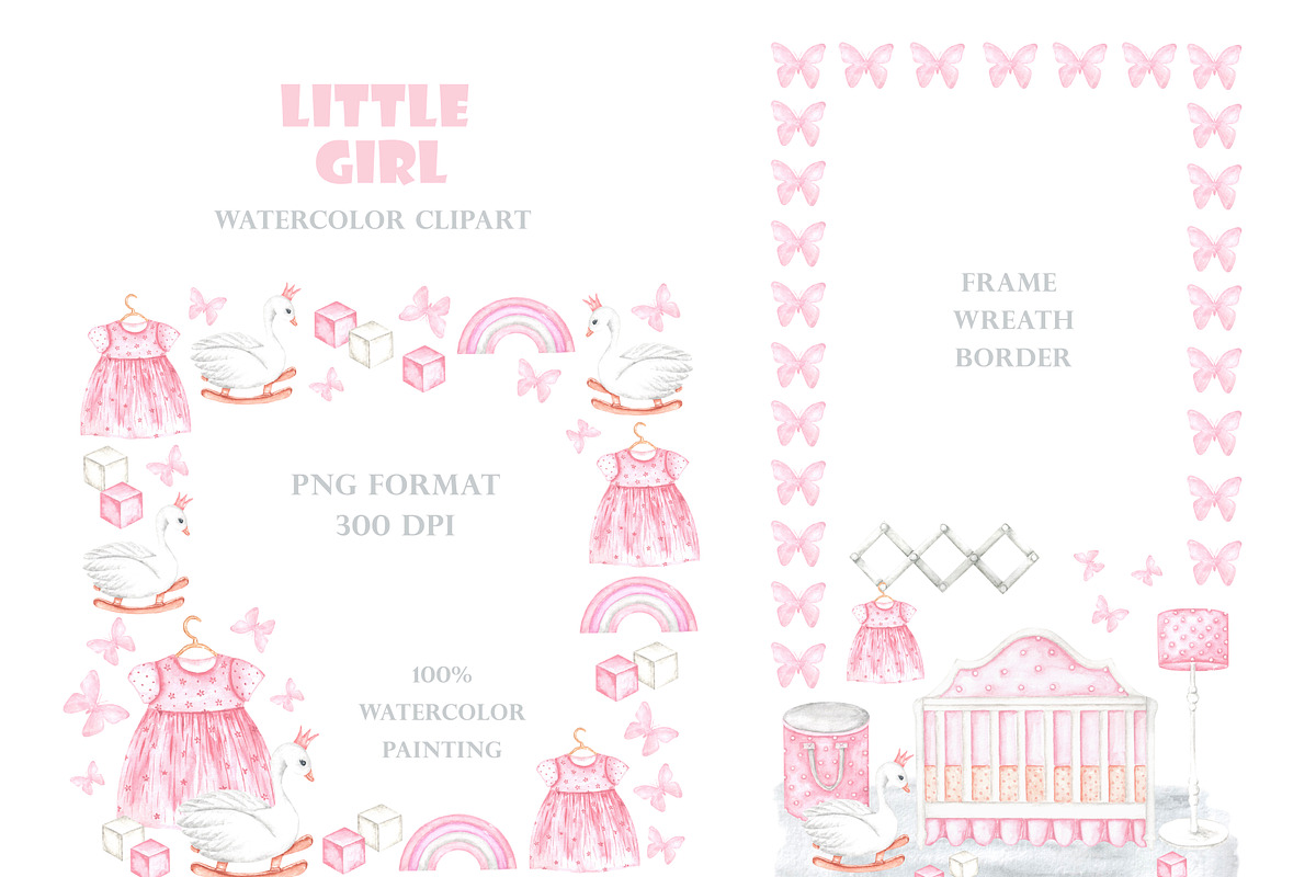Little girl watercolor set. Nursery, a Person Illustration by SabinaWatercolorArt (Photo 9 of 15)