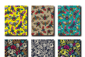 Retro Tattoo Seamless Patterns Set