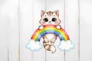 Adorable Rainbow Cute Cat Clipart, an Illustration by Watercolor design (Thumbnail 2 of 6)