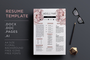 Floral CV template, a Resume Template by Chic templates