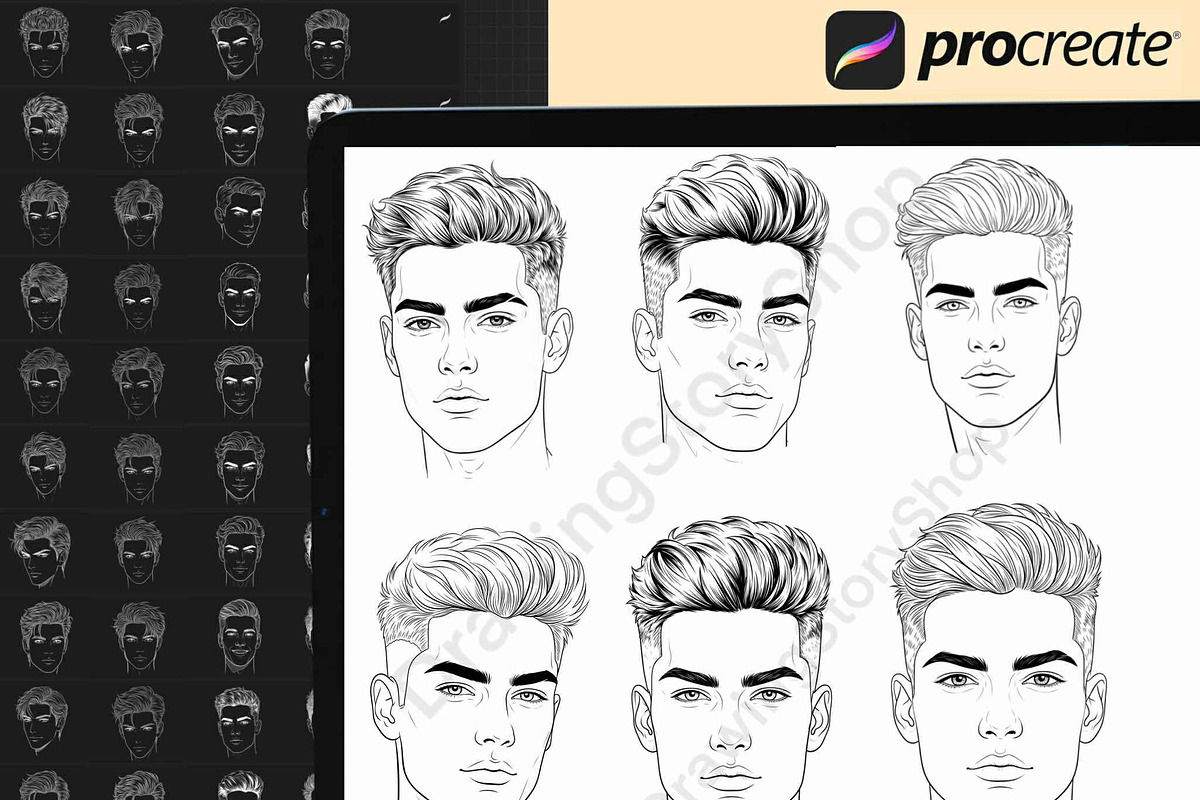 200 Procreate Male head stamp brush, a Brush Add-On by DrawingStoryShop (Photo 6 of 7)